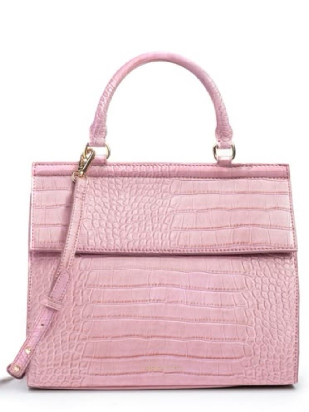 Structured Pink Croc-Embossed Top-Handle Satchel